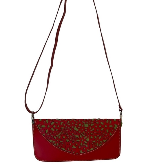 Dallaiti DesignNWOT Made in Italy Leather Suede Red/GreenCrossbody laser cut bag - Picture 1 of 11